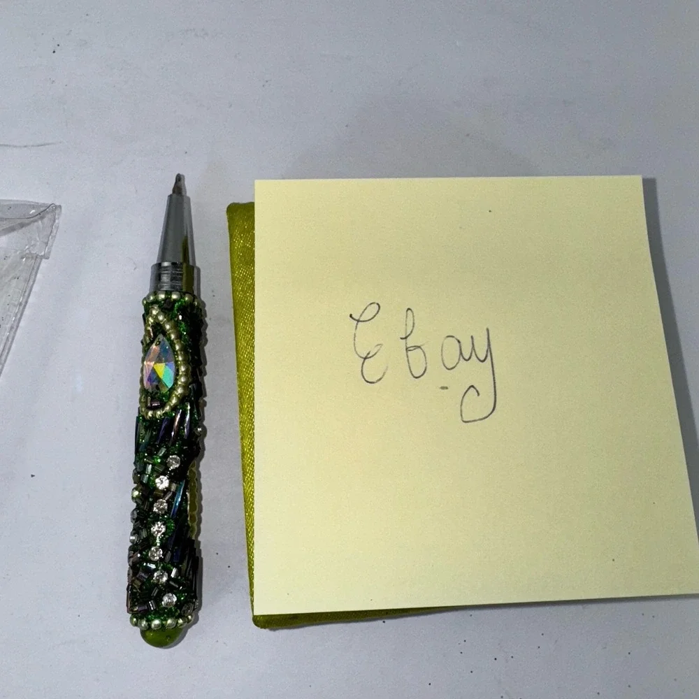 Pier 1 Mini Notebook Green Peacock Sequined With Mini Pen and Plastic Bag